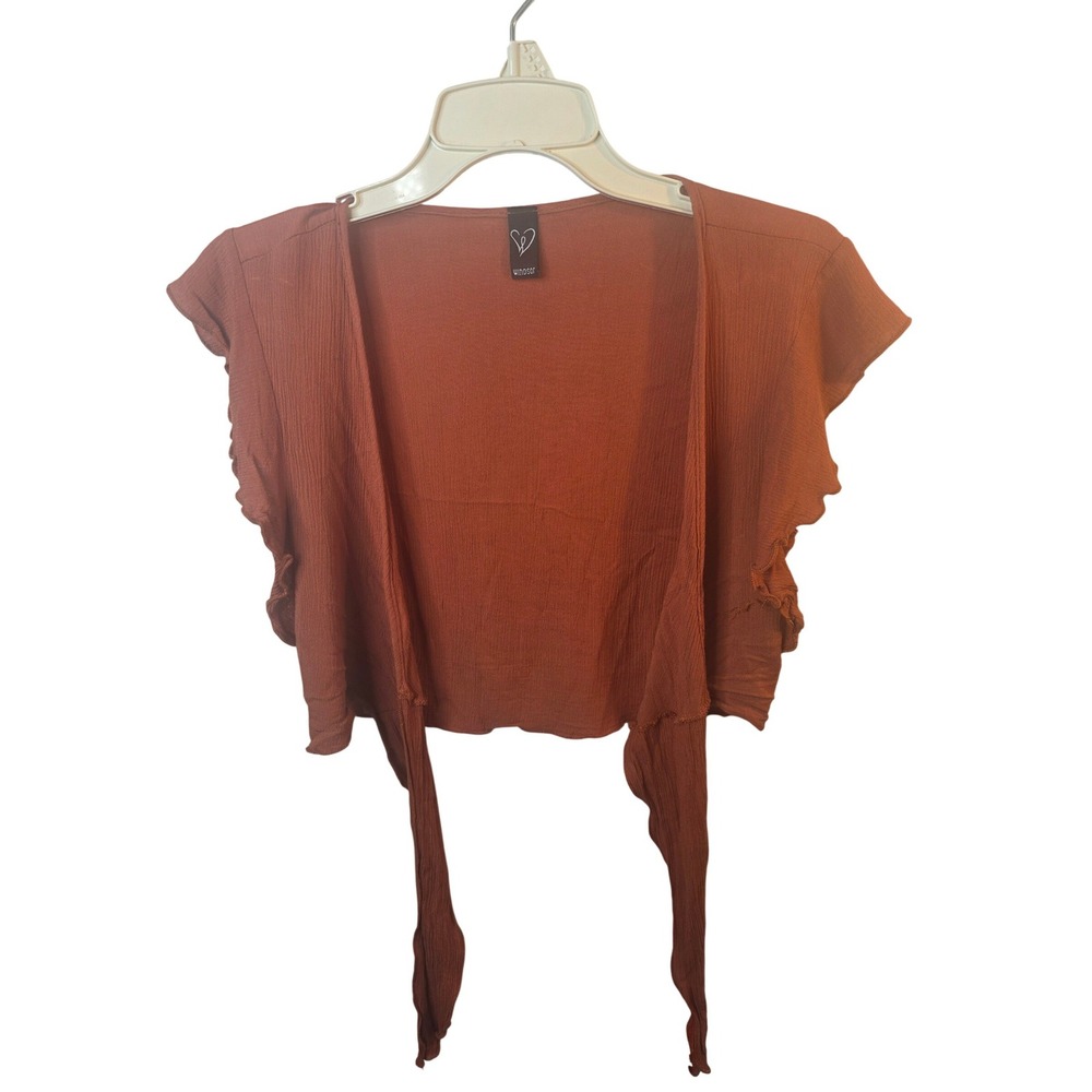 Windsor Rust Orange Tie Front Shrug Cropped Ruffle Cap Sleeve Boho Top Small